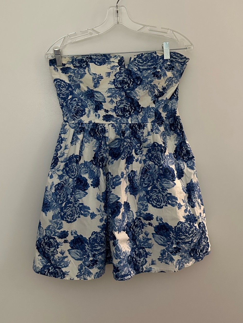 Strapless Blue Floral Summer Dress